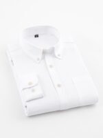 Men's Solid Oxford Slim Fit Shirt – Long Sleeve Business Casual - Image 2