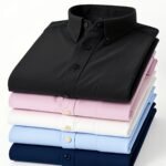 Men's Solid Oxford Slim Fit Shirt – Long Sleeve Business Casual - Image 9