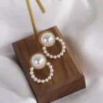 Elegant Round Pearl Tops for Women – Golden Plated Alloy Earrings - Image 3