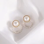 Elegant Round Pearl Tops for Women – Golden Plated Alloy Earrings - Image 2