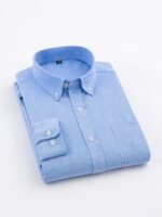 Men's Solid Oxford Slim Fit Shirt – Long Sleeve Business Casual - Image 4