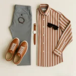 Men's Ultimate Casual Style Bundle: Striped Shirt, Chinos & Sneakers (Free Watch, Bracelet & Sunglasses) - Image 4