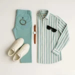 Men's Ultimate Casual Style Bundle: Striped Shirt, Chinos & Sneakers (Free Watch, Bracelet & Sunglasses) - Image 2