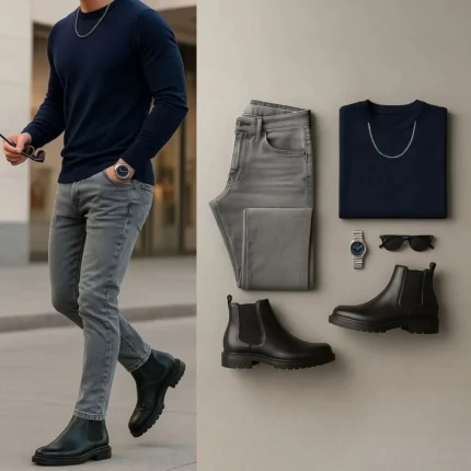 Men's Ultimate Outfit: Sweatshirt, Jeans & Chelsea Boots (Free Watch & Sunglasses)