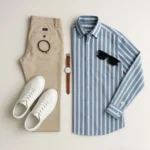 Men's Ultimate Casual Style Bundle: Striped Shirt, Chinos & Sneakers (Free Watch, Bracelet & Sunglasses) - Image 3