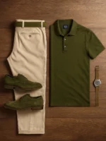 Men's Essential Polo Outfit Bundle: Polo Shirt, Trousers & Shoes (Free Watch Included)