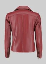 Women's Asymmetrical Maroon Real Leather Jacket - Image 4