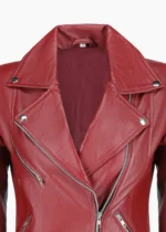 Women's Asymmetrical Maroon Real Leather Jacket - Image 2