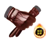Men's Genuine Leather Touch Screen Winter Gloves - Warm Plus Velvet Lining, Driving/Cycling, Adjustable Cuff - Image 6