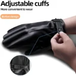Men's Genuine Leather Touch Screen Winter Gloves - Warm Plus Velvet Lining, Driving/Cycling, Adjustable Cuff - Image 2