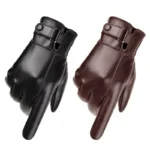 Men's Genuine Leather Touch Screen Winter Gloves - Warm Plus Velvet Lining, Driving/Cycling, Adjustable Cuff