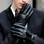Men's Genuine Leather Touch Screen Winter Gloves - Warm Plus Velvet Lining, Driving/Cycling, Adjustable Cuff - Image 3