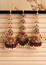 Heavy Bridal Gold Plated Jhumka Earrings with Pearls - Image 2