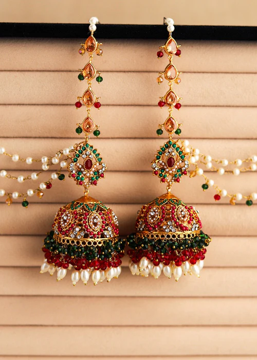 Gold Plated Jhumka Heavy Bridal Gold Plated Jhumka Earrings with Pearls - Image 1