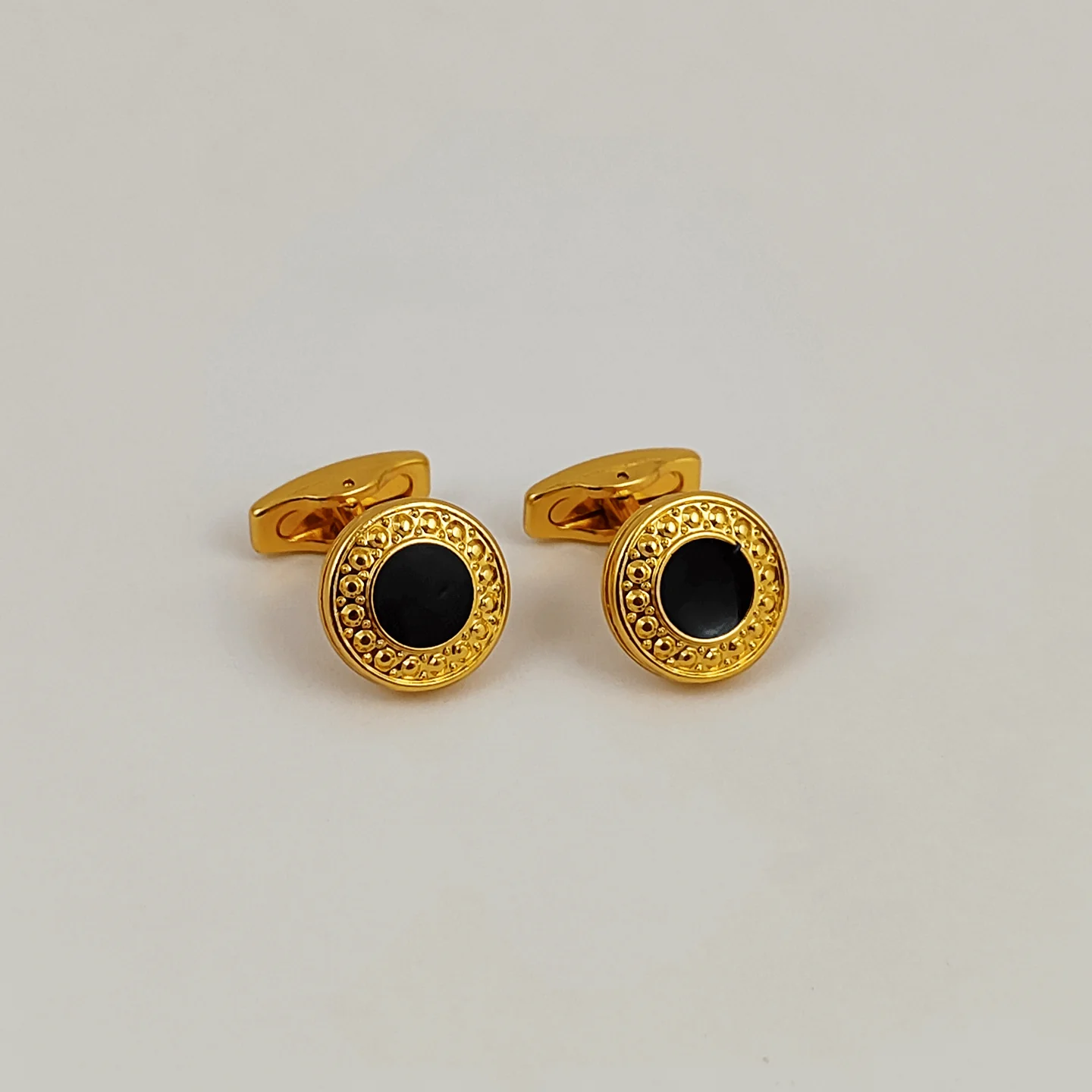 Cufflinks for Men Gold & Black Round Cufflinks for Men – Luxury Formal Shirt Accessories - Image 1