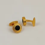 Gold & Black Round Cufflinks for Men – Luxury Formal Shirt Accessories - Image 2