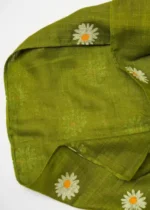 Green Floral Cotton Scarf for Women – Lightweight Daisy Print Dupatta - Image 4