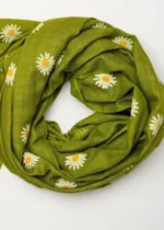 Green Floral Cotton Scarf for Women – Lightweight Daisy Print Dupatta - Image 2
