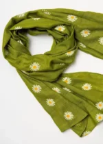 Green Floral Cotton Scarf for Women – Lightweight Daisy Print Dupatta