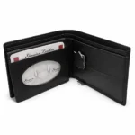 Men's black full-grain leather bi-fold wallet slim design