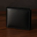 Men's black full-grain leather bi-fold wallet slim design