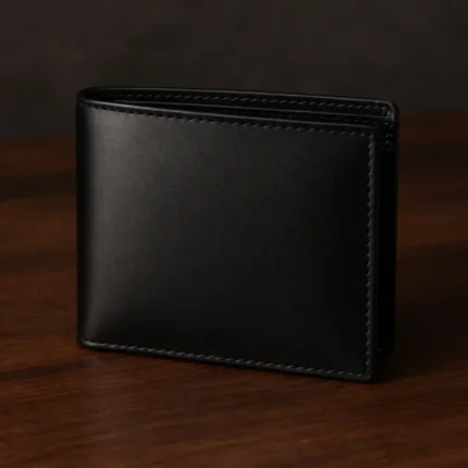 Men's black full-grain leather bi-fold wallet slim design