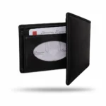 Men's black full-grain leather bi-fold wallet slim design