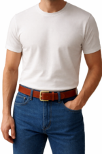 Men's handmade black full-grain leather belt with solid brass buckle
