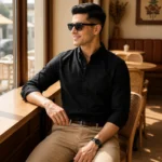 Men Wearing Premium Black Oxford Casual Shirt