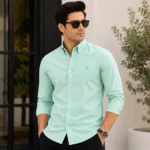 Stylish men pista green Oxford shirt