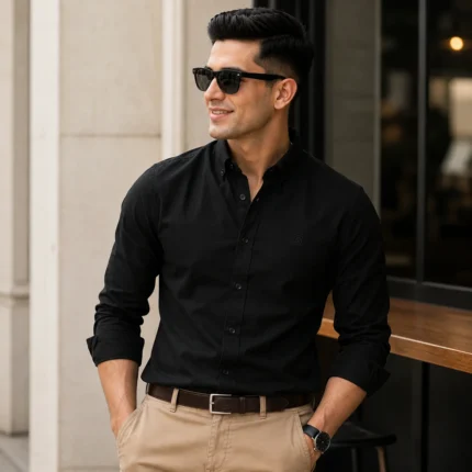 Premium Black Oxford Shirt for Men Slim Fit Casual Business Wear
