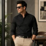 Stylish Men Wearing Premium Black Oxford Casual Shirt