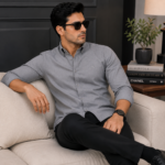 Slim fit men grey shirt fashion style