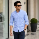 Men light blue oxford casual shirt slim fit by Subhanallah Shopping
