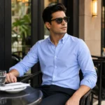 Men light blue oxford casual shirt slim fit by Subhanallah Shopping