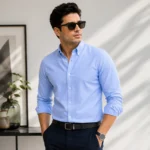 Men light blue oxford casual shirt slim fit by Subhanallah Shopping