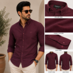 Men wearing premium maroon oxford casual slim fit shirt for men
