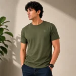 Man wearing premium slim fit crew neck casual t-shirt