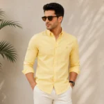 Back side view of yellow Oxford shirt for men