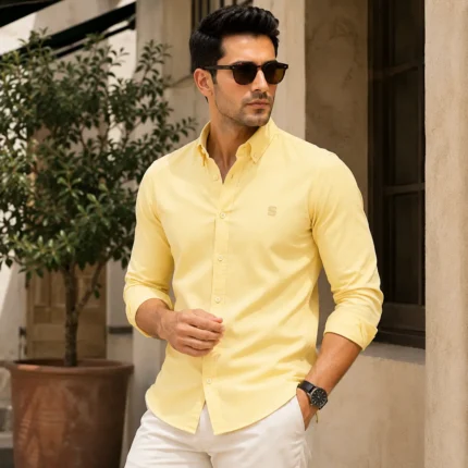 Men wearing premium yellow Oxford shirt
