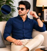 Men wearing classic navy blue oxford slim fit casual shirt