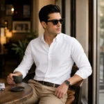 White oxford cotton shirt for men business casual fashion