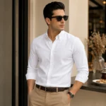 Men wearing premium white oxford casual shirt slim fit style